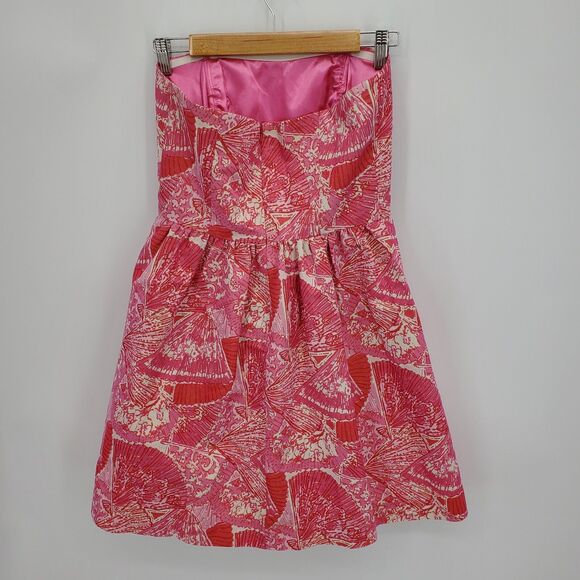 Lilly Pulitzer Strapless Sari Dress Its Getting Hot in Here Pink Metallic size 4 - Picture 3 of 5